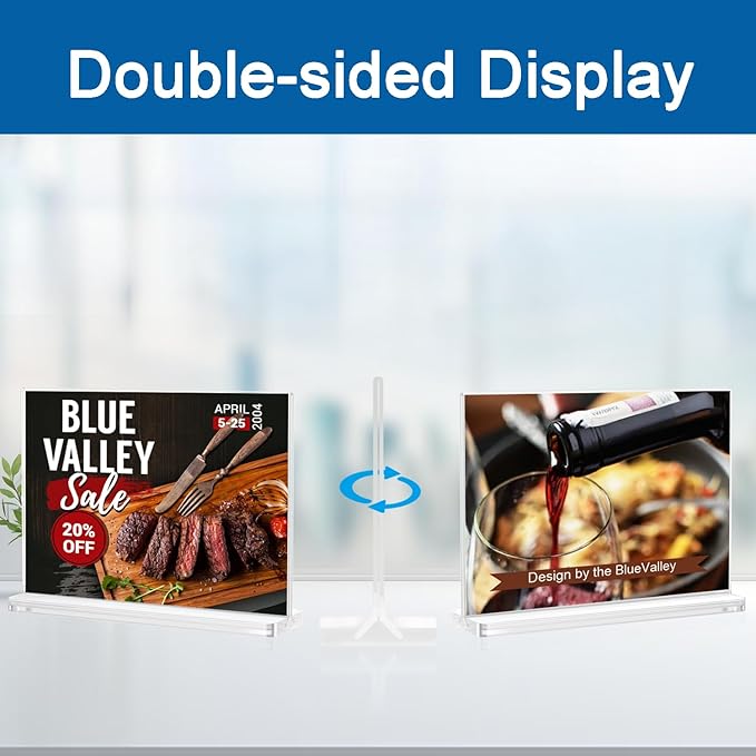 BlueValley Clear Plastic Flyer Sign Holder 8.5 x 11 Standing, Horizontal Table - Image 3