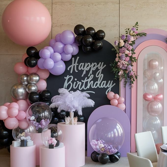 Purple Pink Balloons, 12 Inch Metallic Silver Purple Pink Black Balloons - Image 4