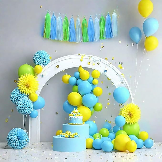 Blue Light Blue and Green Tassel Garland Banner Paper Tassels - Image 4