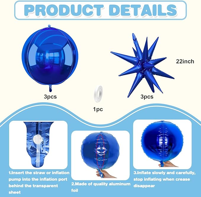 6Pcs Navy Blue Foil Balloons, 22Inch Royal Blue 4D Round Ball Balloon and - Image 2