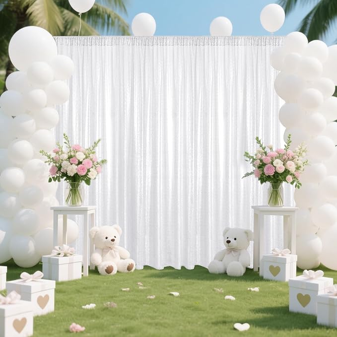 White Sequin Backdrop Curtain 4 Pieces 2FTx8FT Glitter Photography Backdrop - Image 4