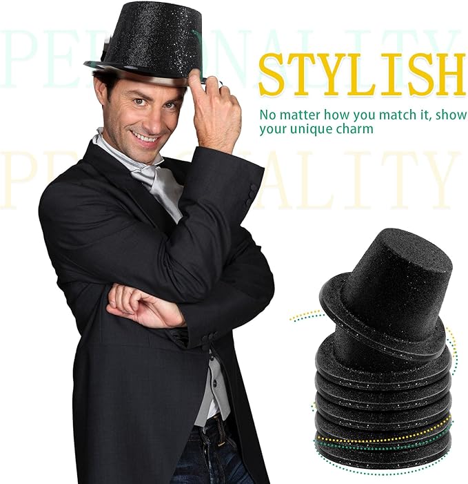 Hillban 24 Pcs Halloween Glitter Top Hat Bowler - Image 4