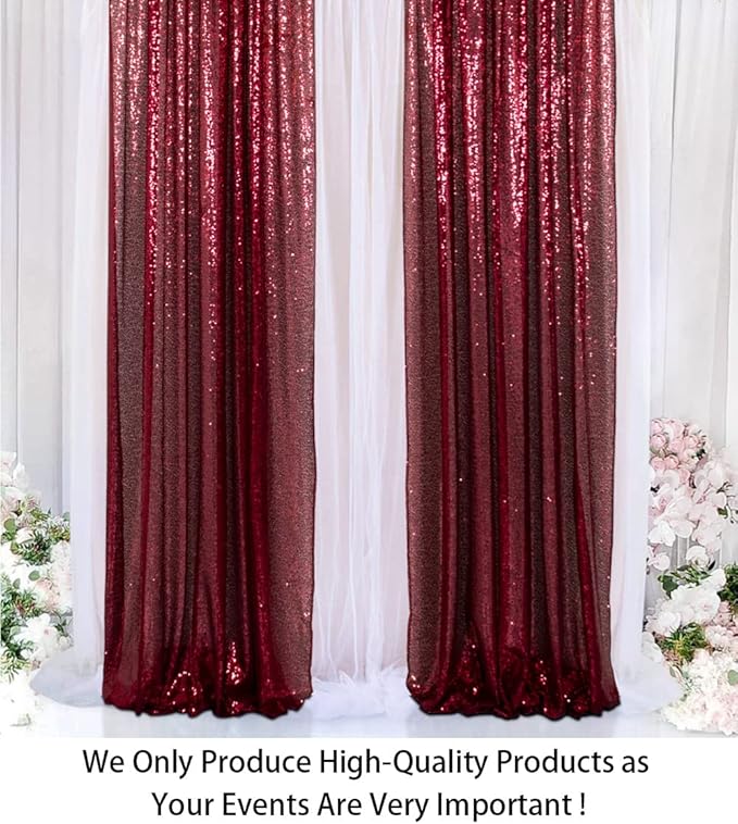 ShinyBeauty Sequin Curtains 2 Panels Burgundy 2FTx8FT Sequin Photo Backdrop - Image 2