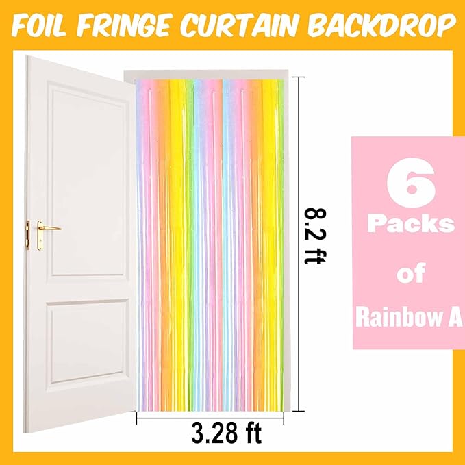 6 Pack Rainbow A Foil Fringe Curtains Backdrop, 3.28 x 8.2 Ft Metallic - Image 2