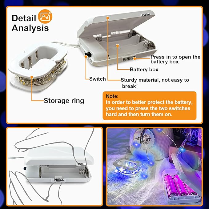 16Ft 50 LED Blue Fairy Lights Mini String Lights Waterproof - Image 2