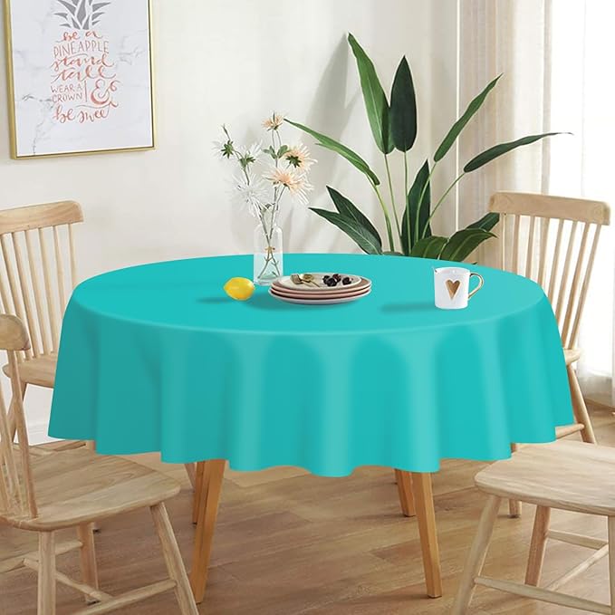 QIKSION Aqua Blue Round Tablecloth 12 Pack, 84 Inch Plastic Table Cover - Image 2
