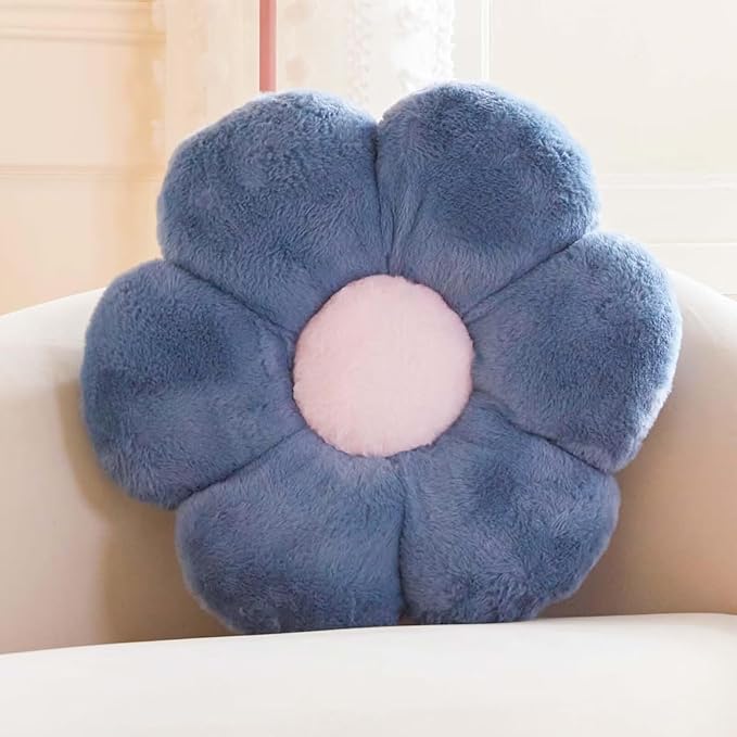 Blue Flower Pillow, 17.7" Flower Shaped Plush Decorative Throw Pillow by Kcvvcr