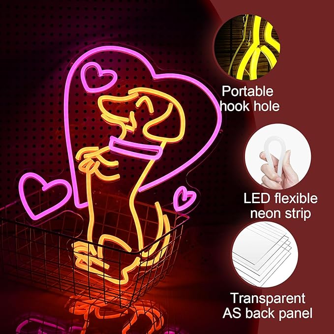 Love Dog Neon Sign USB Powered Pink Love Neon Light - Image 3