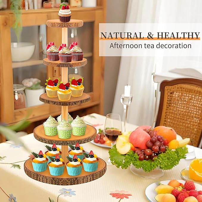 5-Tier Rustic Wooden Cupcake Stand - Image 4