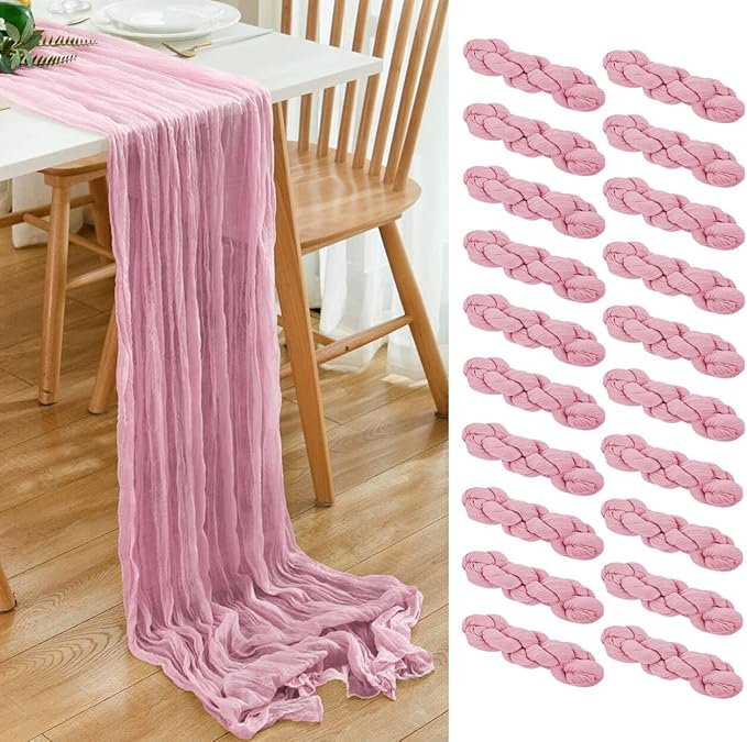 20 Pack Light Pink Cheesecloth Table Runner 17x108 Inch Boho Wrinkled Sheer by Dspoot