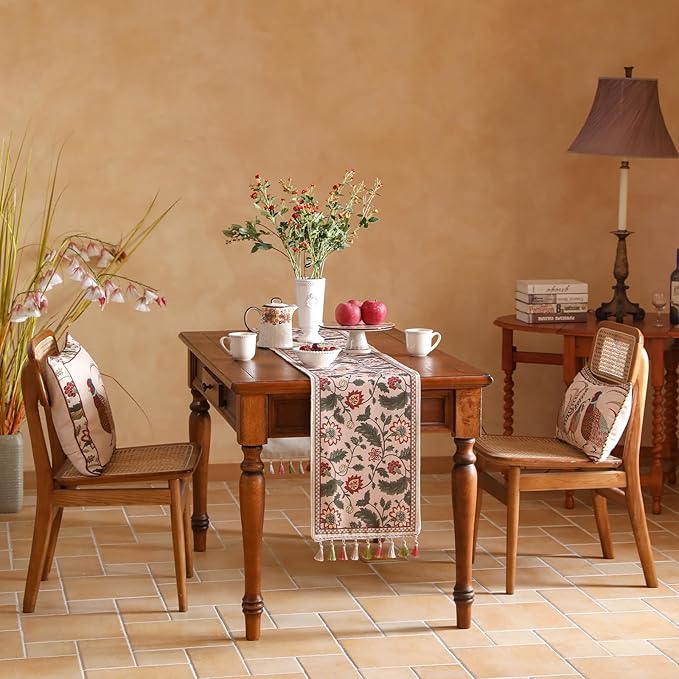 ISAENNE Designer Provence Elegant Linen Table Runner 87 Inches Long, Flower and - Image 4