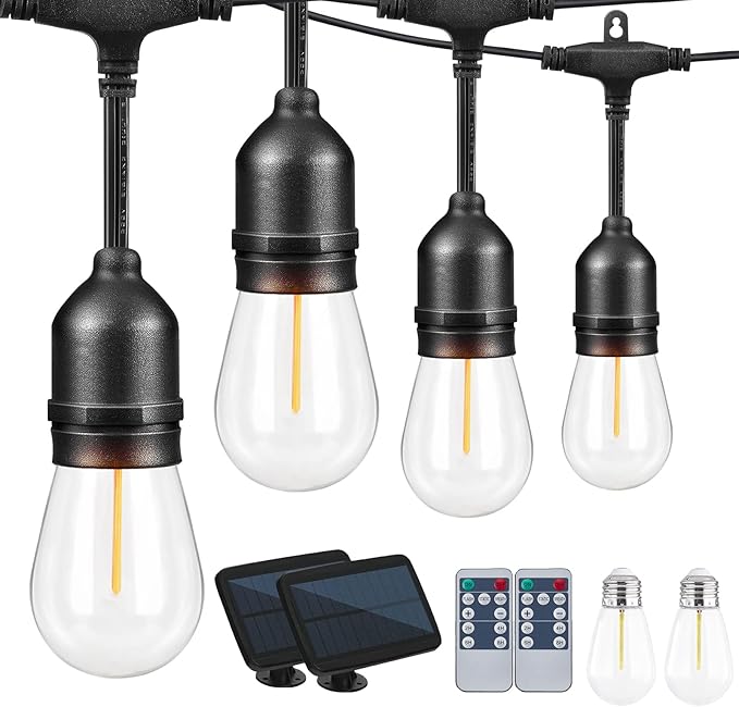Solar String Lights Remote Control, 100FT Dimmable Outdoor String Lights by IPStank