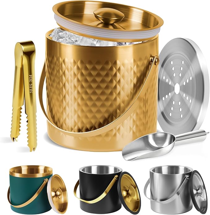 Ice Bucket, Ice Bucket with Silicone Sealing Ring Double-Wall Vacuum Insulation by Unknown