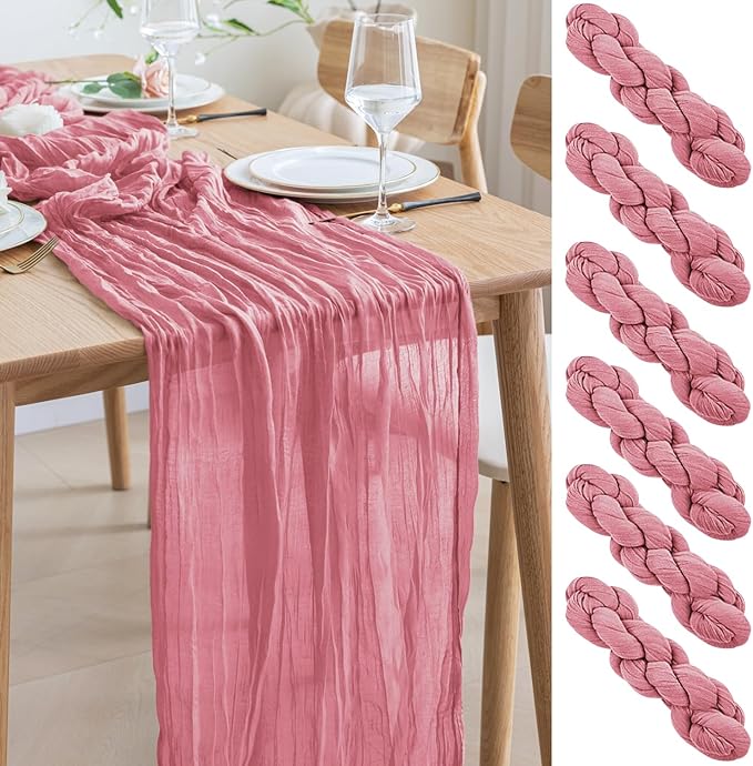 Asee'm 6pcs Cheesecloth Table Runner 120 Inches Dusty Rose Boho Gauze Cheese by Aseem