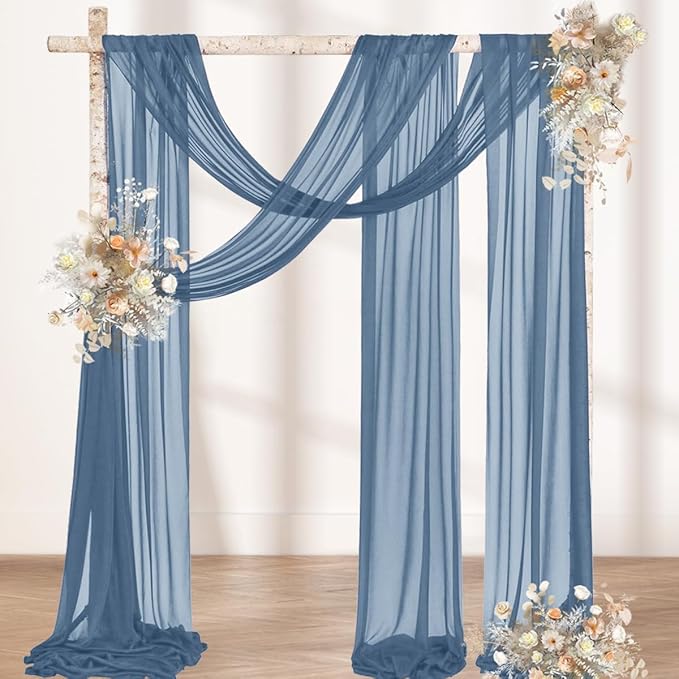 MLMW Wedding Arch Draping Fabric 2 Panels 29" x 20Ft Dusty Blue Sheer Wedding - Image 5