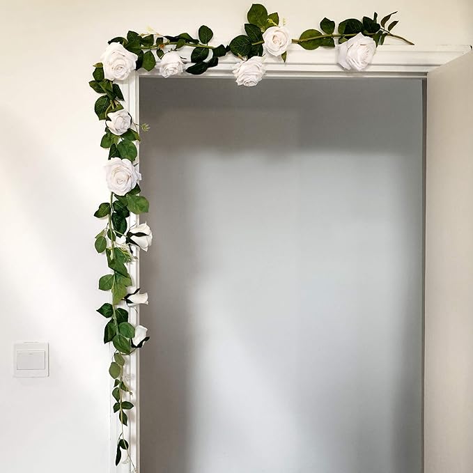FiveSeasonStuff Floral White Artificial Silk Roses Flower Garland, Bendable - Image 7