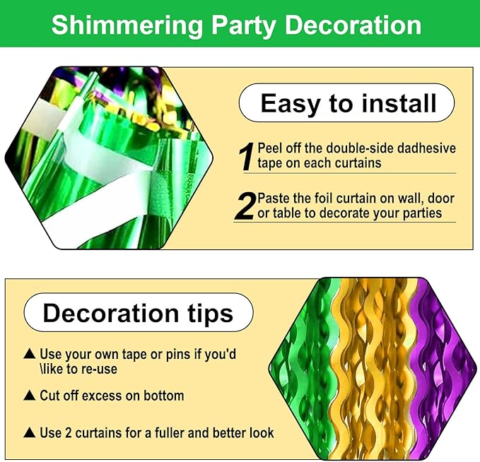4 Pack Gold Green Purple Wave Foil Fringe Curtain Backdrop, 3.28Ft x 8.2Ft - Image 3