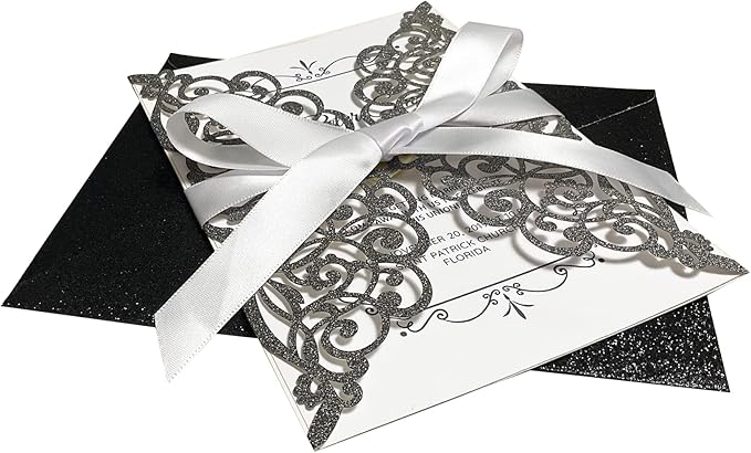 50Pcs Laser Cut Black Wedding Invitation - Image 6
