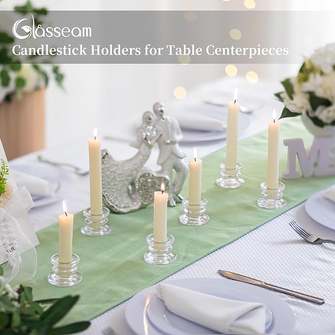 Glasseam Glass Tapered Candlestick Holders: 20Pcs Clear Taper Candle Holders - Image 3