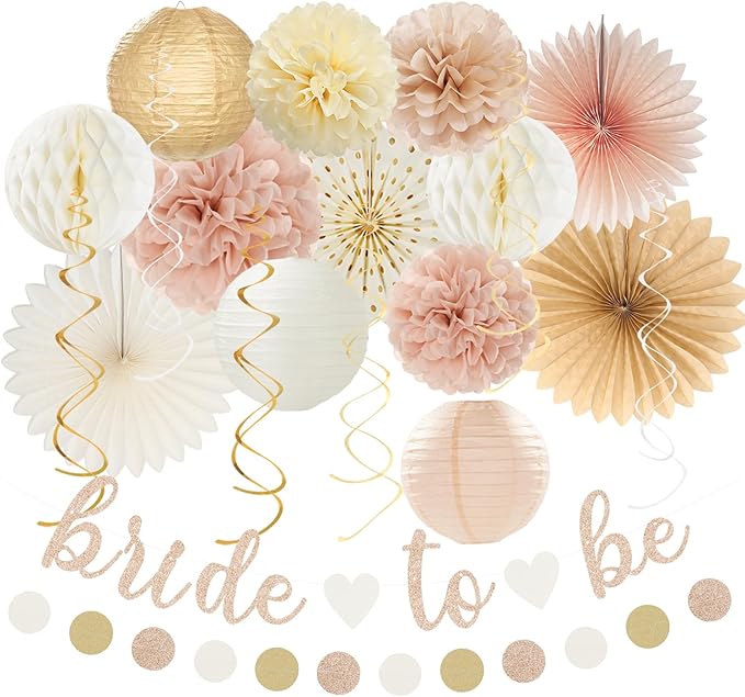 Champagne-Gold Beige Fall Boho Bachelorette Party-Decorations by Huglony