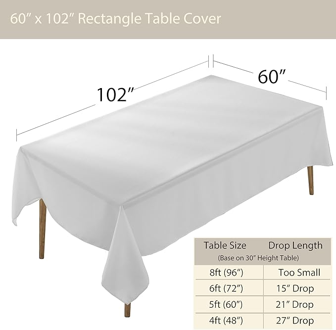 Craft And Party Rectangle Tablecloth, 60 x 102 Inch White Tablecloth, 6ft - Image 3