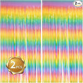BEISHIDA 2 Pack Light Rainbow Foil Fringe Curtain Assorted Colorful Tinsel by Beishida
