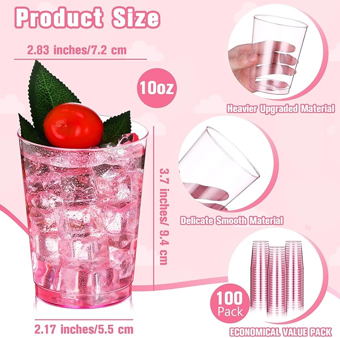 Minatee 100 Count Plastic Cups Disposable Fancy Cups Heavy Duty Wine Cocktail - Image 2