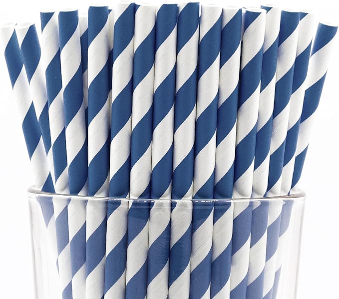 Pack of 900 Navy Blue Swirls Biodegradable 4-Ply Paper Drinking Straws by Stephanie+Imports