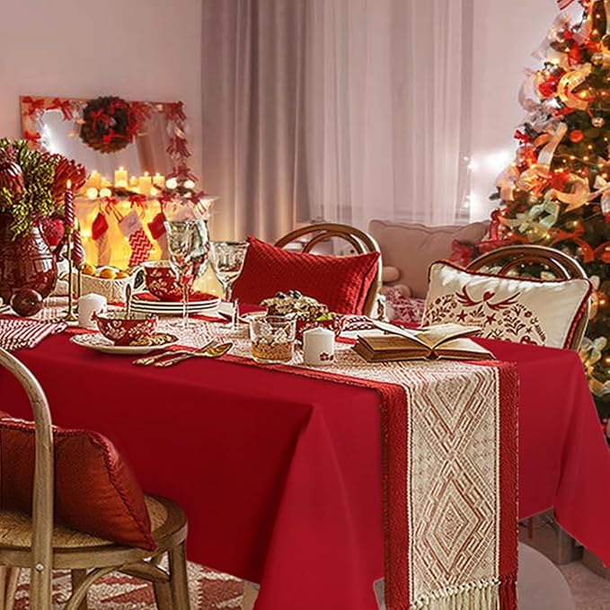 sancua 2 Pack Red Tablecloth 60 x 102 Inch, Rectangle 6 Feet Table Cloth - Image 3