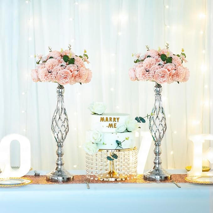 LANLONG 2pcs Metal Silver Candle Holders Road Lead Table Centerpiece Stand - Image 3