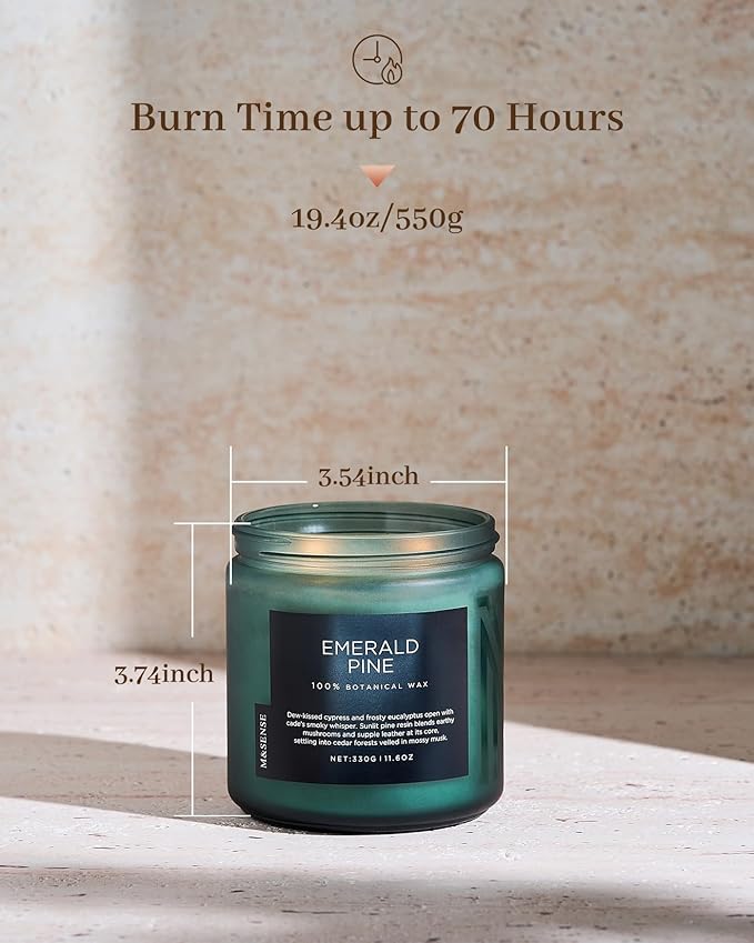 M&SENSE Pine Scented Candles Natural Soy Wax Clean Non Toxic 11.6oz 70 Hours - Image 3