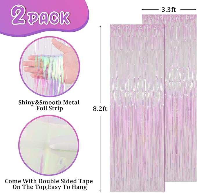 2 Pack Iridescent Transparent Foil Fringe Backdrop Curtains, Tinsel Streamers - Image 3