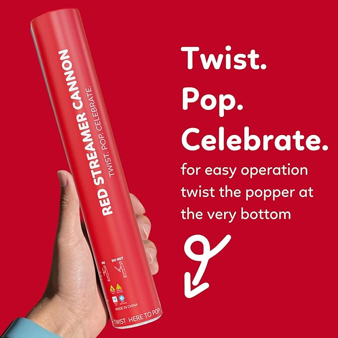2 Pack Streamer Cannon Confetti Poppers | Biodegradable Red Confetti | TUR - Image 6