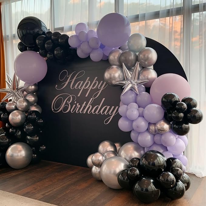 Purple Pink Balloons, 12 Inch Metallic Silver Purple Pink Black Balloons - Image 7