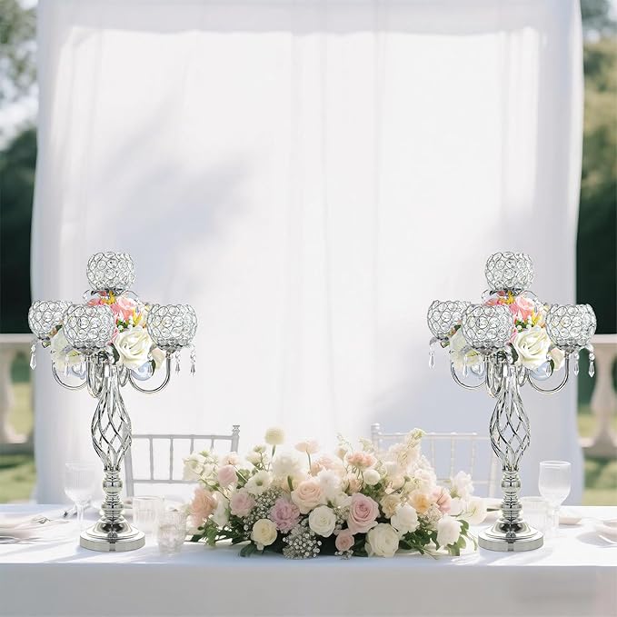 5-Arm Crystal Candelabra Centerpiece 23.2" Tall - Image 5