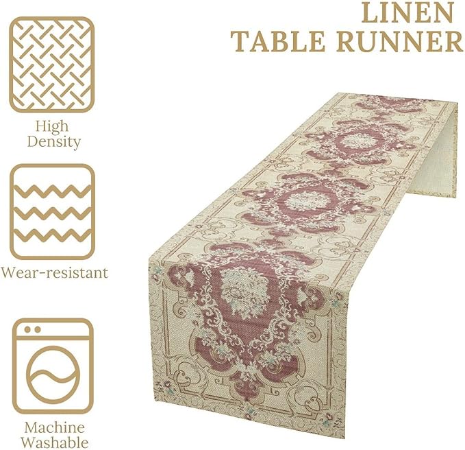 Boho Bohemia Table Runner, Vintage Blue Gold Retro Flower Rustic Country Floral - Image 5