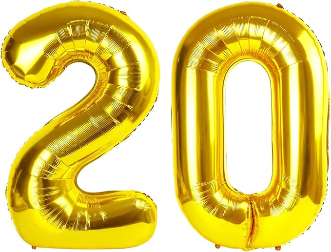Gold Mylar Number 20 Balloon 40 inch, Number 20 Birthday Balloon by Upgesy