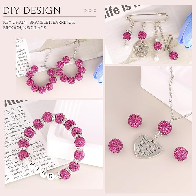 150 pcs 10mm Rhinestone Beads for Jewelry Making, Fuchsia Shiny Round Shamballa - Image 5