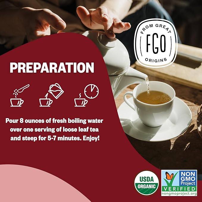 FGO Organic Red Raspberry Loose Leaf Herbal Tea, Cut and Sifted, Caffeine Free - Image 5