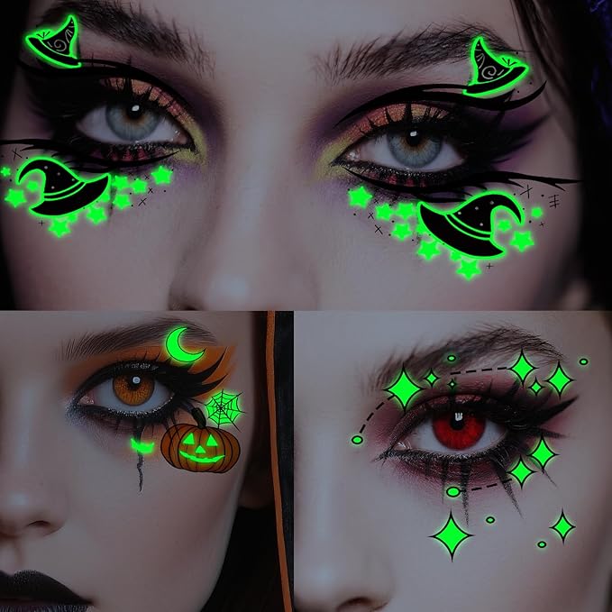 24 Pairs Halloween Luminous Eye Shadow Temporary Tattoos, Eyeliner Tattoo - Image 6