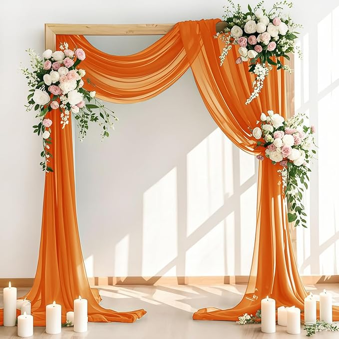 Wedding Arch Draping Fabric 1 Panel 30'' x 18FT Orange Sheer Chiffon Arch by LINXTAR