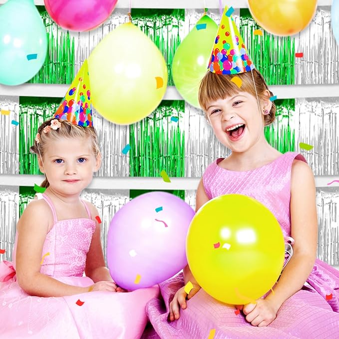 4 Pack 10 Feet Silver Green Foil Fringe Garland Metallic Tinsel Streamers - Image 4