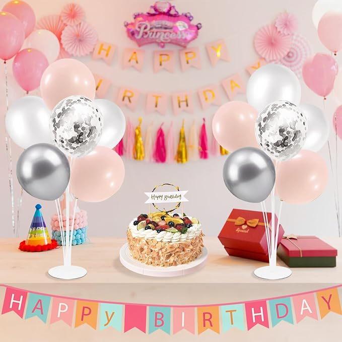 Pink and Silver Balloon Stand Centerpiece Table Decorations - Image 3