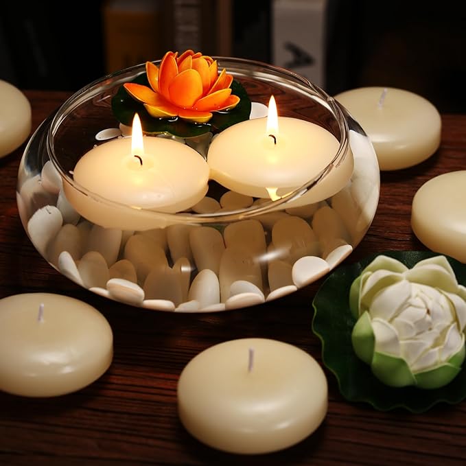 12 Pack Floating Candles, 3” Ivory Unscented Dripless Wax Burning Candles - Image 6