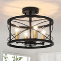 Black and Brushed Gold Semi Flush Mount Ceiling Light, Farmhouse Modern Light by YSDLighting