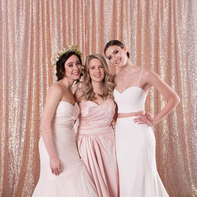 2 Panels Rose Gold Sequin Backdrop Curtain 4FTx8FT Glitter Sequence Drapes - Image 5