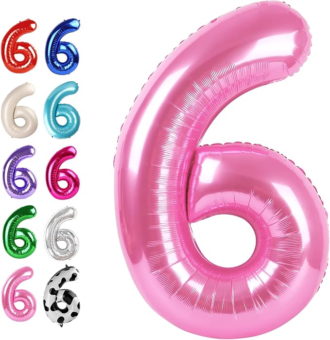 40 Inch Pink Mylar Foil Number 6 Birthday Balloon, Digital Balloons by Upgesy
