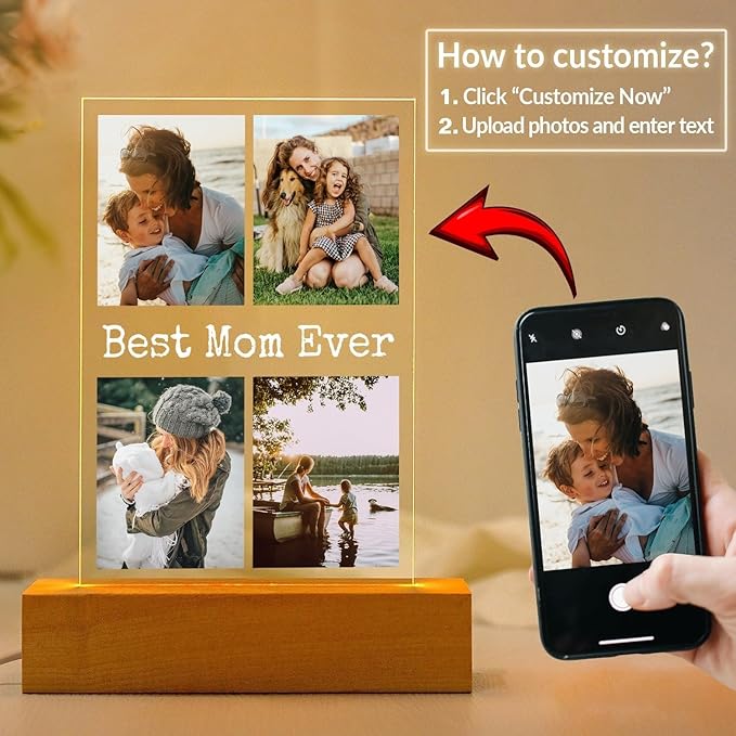 Custom Picture Frames with Photo, Personalized Photo Frame with Night Light - Image 2