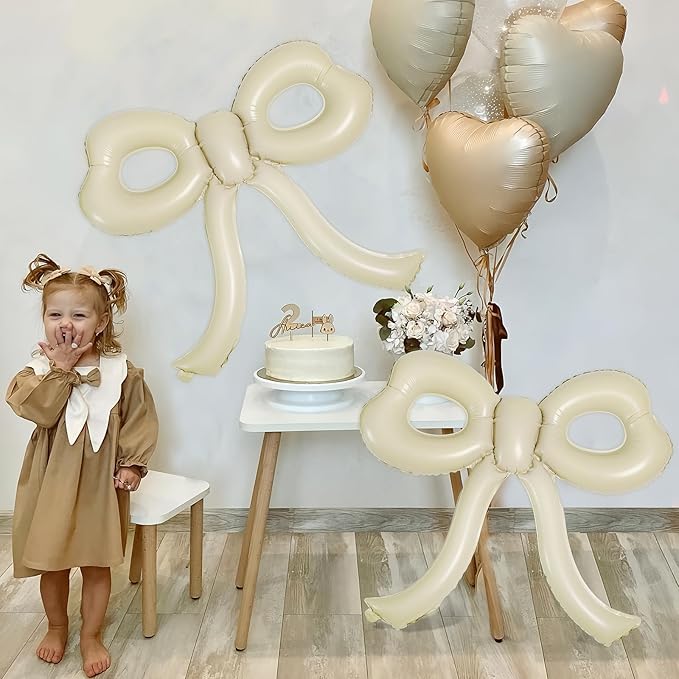 4 Pcs Bow Birthday Decorations Cream Bow Balloons - Image 7