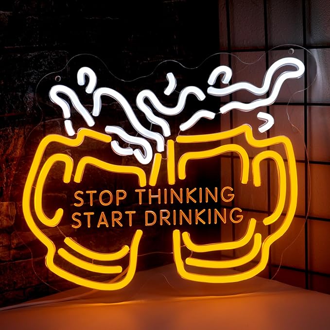 Stop Thinking Start Drinking Neon Sign by Radineon